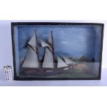 AN ANTIQUE SHIPS MARITIME DIORAMA modelled as a cutter upon the waves. 66 cm x 43 cm.