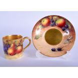 Royal Worcester fruit painted coffee can and saucer, the can painted by W. Bee, signed, the saucer