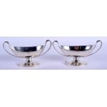 A PAIR OF GEORGE III SILVER SALTS. London 1800. 183 grams. 12.5 cm wide.