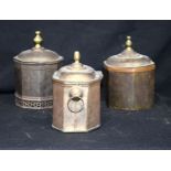 Three Antique lead Tobacco boxes with lids largest 18 x 17 cm