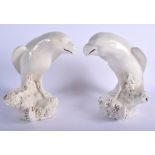 A PAIR OF 19TH CENTURY CHINESE BLANC DE CHINE PORCELAIN FIGURES OF BIRDS modelled upon naturalistic