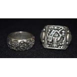 Two Chinese White metal rings