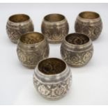 Six Persian silver napkin rings