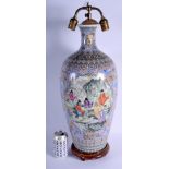 A LARGE CHINESE FAMILLE ROSE LANDSCAPE PORCELAIN VASE 20th Century, painted with immortals within l