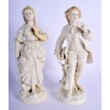 A PAIR OF 19TH CENTURY CONTINENTAL PORCELAIN FIGURES possibly German or Austrian. 22 cm high.