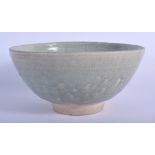 A CHINESE YUAN/MING DYNASTY STONEWARE BOWL Sung style, incised with foliage and motifs. 19 cm x 10