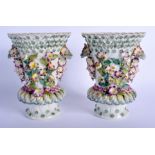 A PAIR OF 19TH CENTURY FRENCH SAMSONS OF PARIS PORCELAIN VASES encrusted with flowers, after Chelse