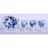 19th c. Meissen set of three egg cups in underglaze blue with the Onion pattern and a matching Mei