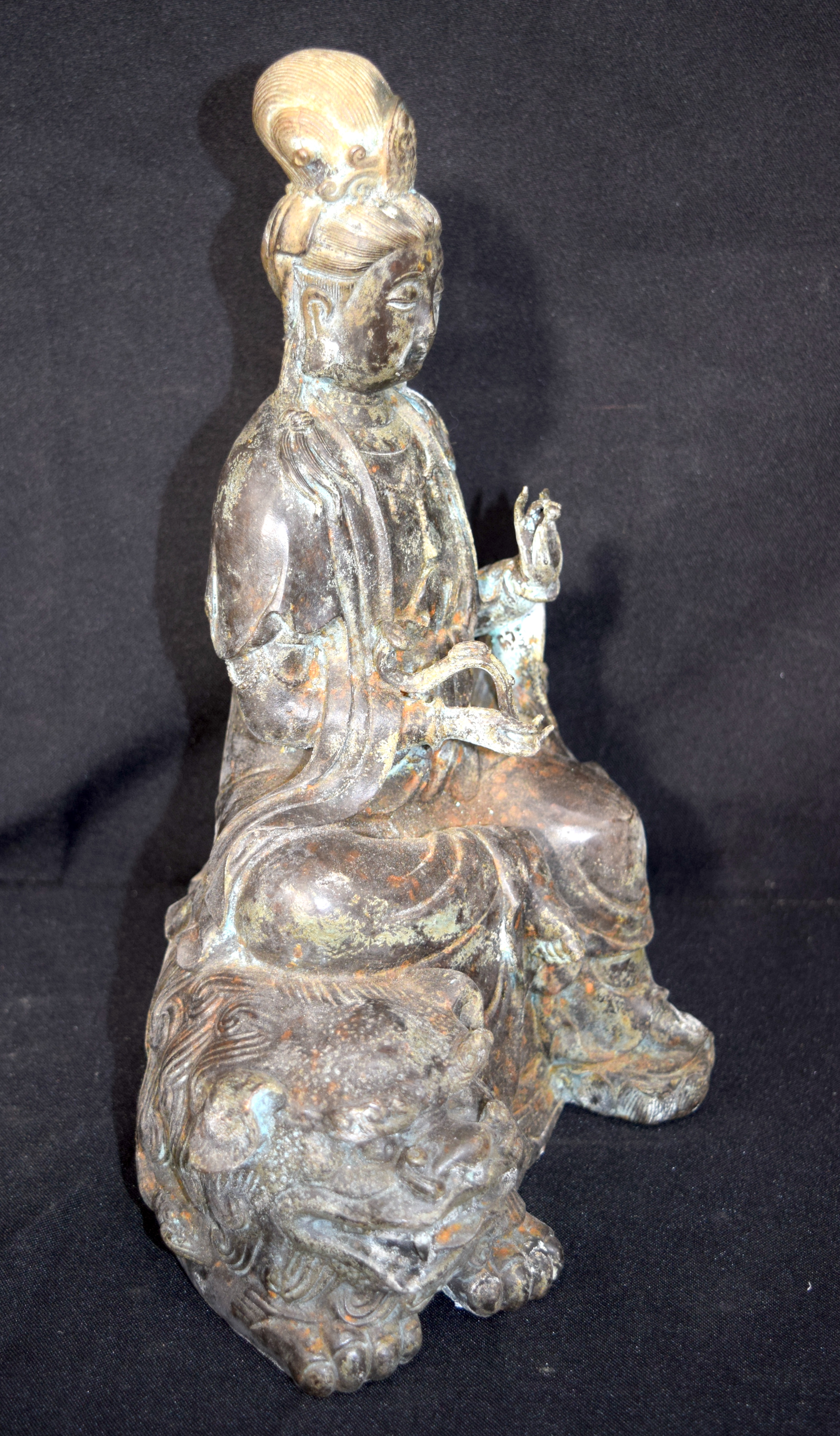 Chinese bronze Buddha seated on a beast. Buddha 28cm high - Image 2 of 5