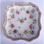 Bristol lozenge dish of square shape painted with swags of flowers and entwined ribbon border X ma