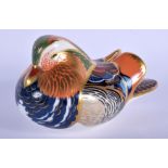 Royal Crown Derby paperweight of a Mandarin Duck. 13cm wide