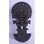 A RARE SOUTH AMERICAN PERUVIAN SICAN TUMI CEREMONIAL VOLCANIC STONE KNIFE of figural form. 18 cm x