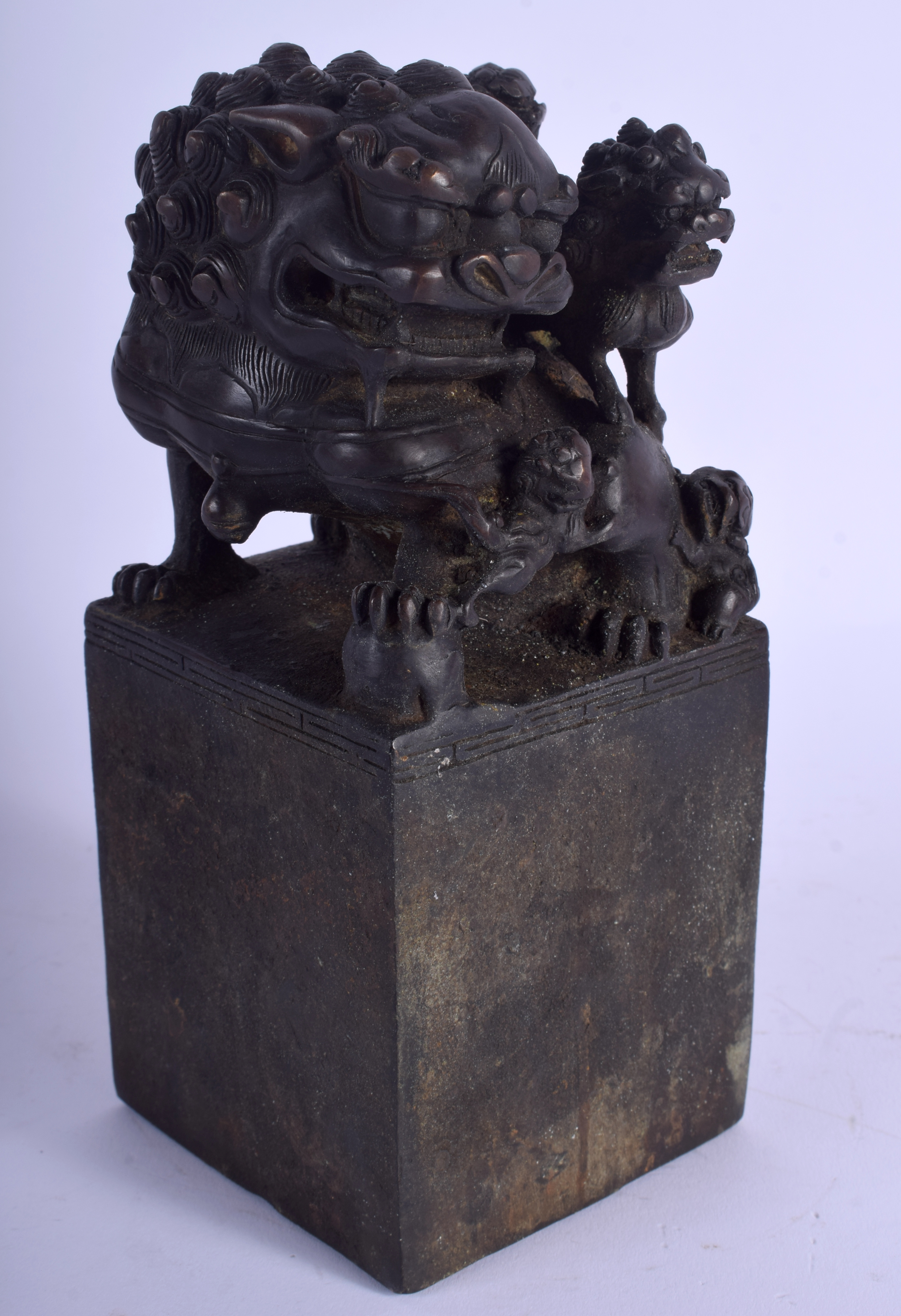 A CHINESE BRONZE BUDDHISTIC LION SEAL 20th Century. 21 cm high.