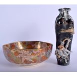 AN EARLY 20TH CENTURY JAPANESE MEIJI PERIOD SATSUMA BOWL together with a poo ware vase. Largest 15