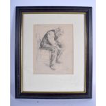 European School (C1900) Drawing, Man on a chair. Image 14 cm x 19 cm.