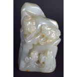 AN EARLY 20TH CENTURY CHINESE CARVED GREEN JADE MOUNTAIN Late Qing. 8 cm x 4 cm.