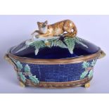 AN ANTIQUE ENGLISH MAJOLICA FOX AND DUCK TUREEN AND COVER probably Joseph Holdcroft. 30 cm x
