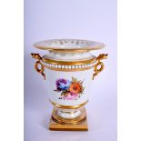 Worcester fine Flight Barr and Barr vase with serpent head handles painted with flowers, script Lon
