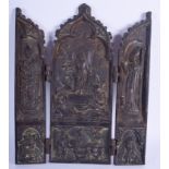 A 19TH CENTURY EUROPEAN BRONZE TRIPTYCH. 32 cm x 24 cm extended.