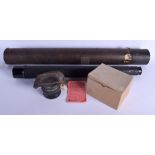 A 1945 MILITARY W OTTWAY & CO EALING LONDON TELESCOPE and a gas mask. Telescope 88 cm long extended