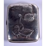 A 19TH CENTURY JAPANESE MEIJI PERIOD SILVER CIGARETTE CASE decorated with ducks. 86 grams. 7 cm x 9