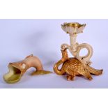 Royal Worcester rare fish shaped ashette and a Royal Worcester rare dragon shape candle stick. Ca