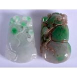 TWO CHINESE CARVED JADEITE CARVINGS 20th Century. 5 cm long. (2)
