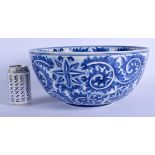 A LARGE 19TH CENTURY MIDDLE EASTERN ASIAN BLUE AND WHITE BOWL after the Kangxi original, possibly P