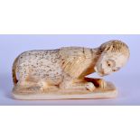 A RARE 19TH CENTURY FRENCH IVORY CARVED FIGURE OF A MANTICORE. 9 cm x 4 cm.
