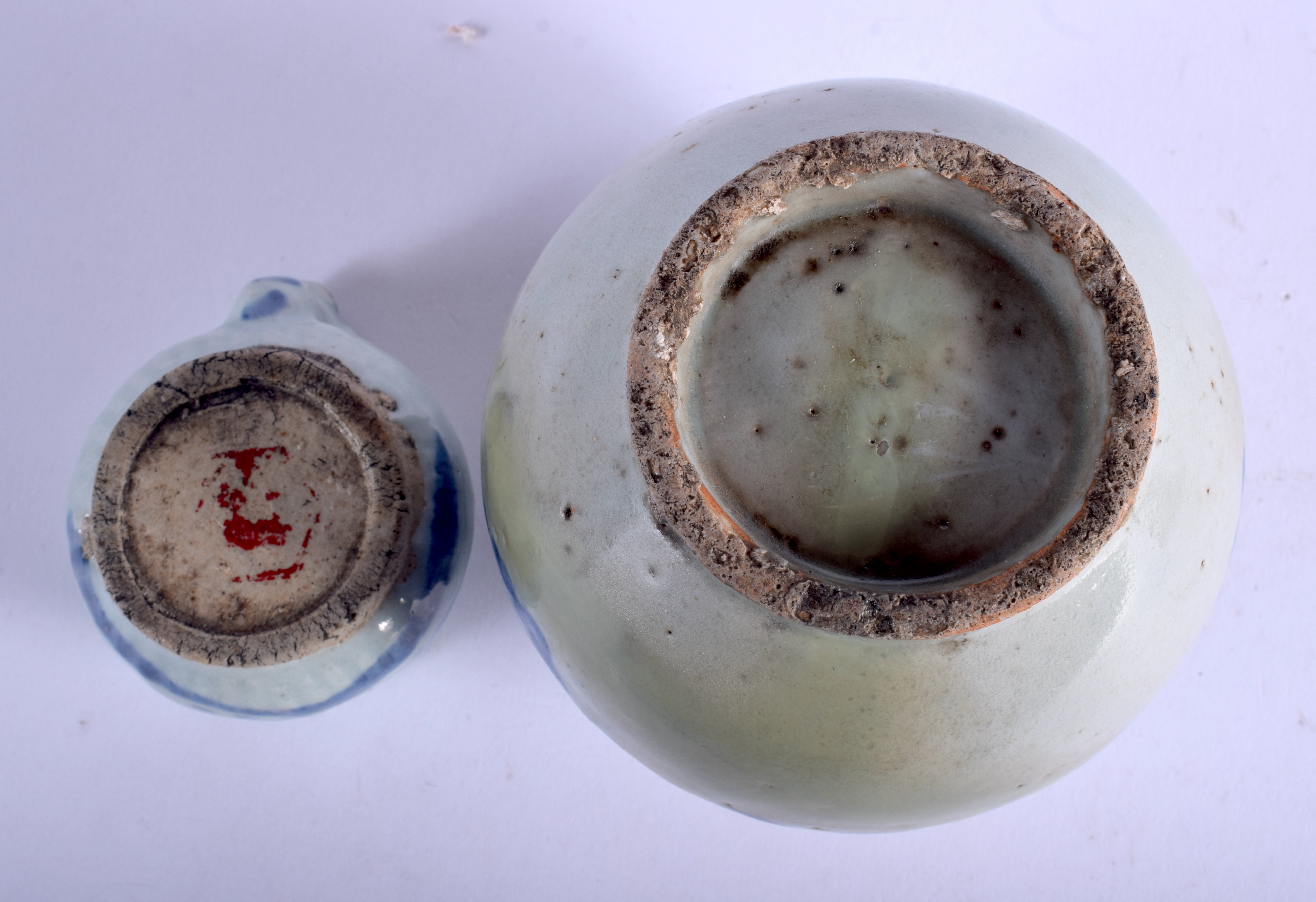 TWO 19TH CENTURY KOREAN BLUE AND WHITE STONEWARE VESSELS. Largest 12 cm x 8 cm. (2) - Image 3 of 3