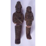 TWO 19TH CENTURY EGYPTIAN TERRACOTTA USHABTI. Largest 15 cm high.