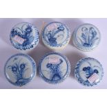 SIX CHINESE CA MAU CARGO PORCELAIN COSMETIC BOXES AND COVERS painted with flowers. 6.5 cm diameter.