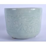 A 19TH CENTURY CHINESE CELADON PORCELAIN JARDINIERE Qing, decorated with foliage. 18 cm x 13 cm.