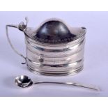 A GEORGE III SILVER MUSTARD POT by Bateman. London 1805. 311 grams inc liner. 11 cm wide. (2)