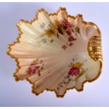 Royal Worcester blush ivory shell shaped dish painted with flowers highlighted in gold date code 18