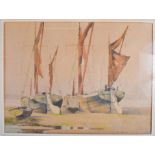 H E Twaite (19th Century) Watercolour, three boats. Image 36 cm x 25 cm.