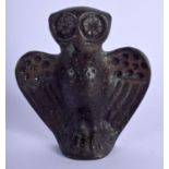 AN ARTS AND CRAFTS BRONZE FIGURE OF AN OWL. 8 cm x 6 cm.
