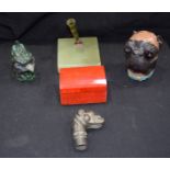 Cold painted Bronze Bulldog inkwell, similar chicken inkwell and others