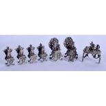 A SET OF SEVEN 19TH CENTURY CONTINENTAL SILVER CAT & DOG FURNITURE. (7)