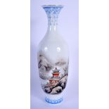 A 1960S CHINESE FAMILLE ROSE EGG SHELL PORCELAIN VASE painted with landscapes. 18.5 cm high.