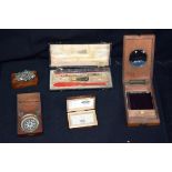 Vintage slide viewer, compass, geological sample etc