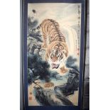 A LOVELY CHINESE PAINTED INK WATERCOLOUR SCROLL 20th Century, painted with a tiger within a landsca
