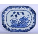 AN 18TH CENTURY CHINESE EXPORT BLUE AND WHITE DISH Qianlong, painted with flowering rock. 33 cm x 2