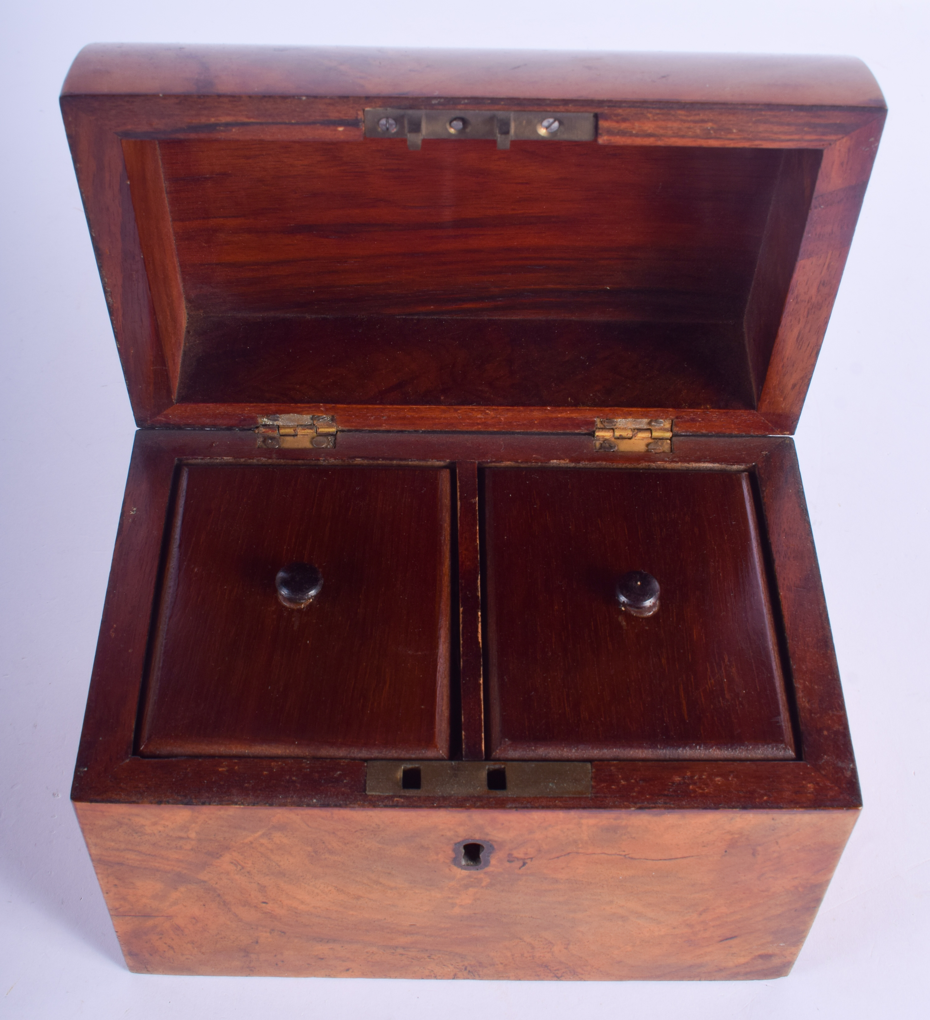 A VICTORIAN WALNUT TWO DIVISION TEA CADDY. 16 cm x 16 cm. - Image 3 of 3