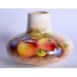 Royal Worcester vase painted by Roberts with peaches and cherries, black mark. 8cm high