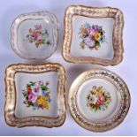Mason pair of square dish and a plate painted with flowers, plate impressed Mason and a Chamberlain