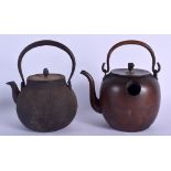 A 19TH CENTURY JAPANESE MEIJI PERIOD BRONZE TEAPOT AND COVER together with a similar iron tetsubin.