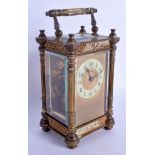 AN EARLY 20TH CENTURY FRENCH BRASS CARRIAGE CLOCK with circular enamelled dial. 16.5 cm high inc ha