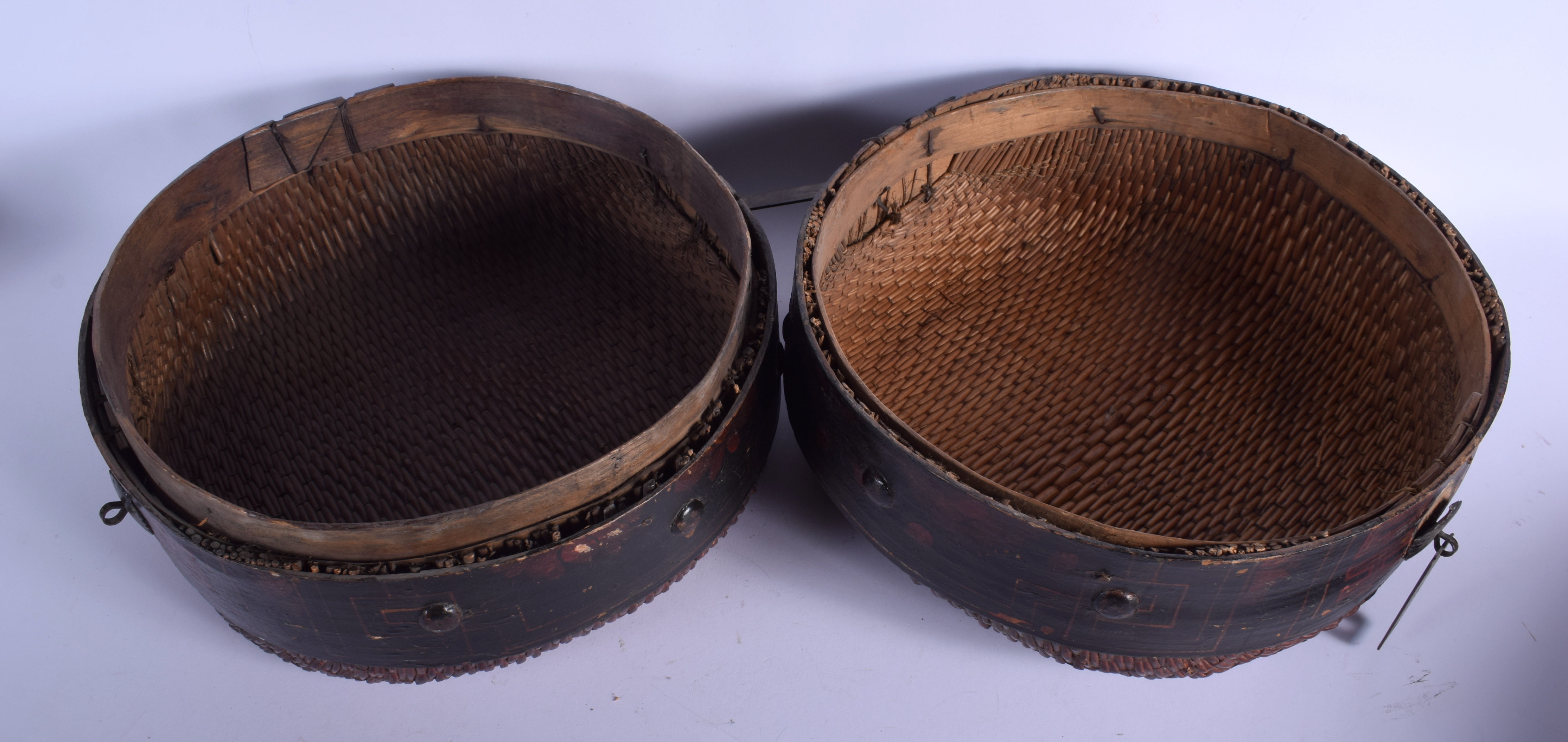 A 19TH CENTURY TIBETAN WOODEN BOX with iron fittings. 30 cm x 24 cm. - Image 3 of 3