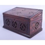 A VICTORIAN GOTHIC REVIVAL BOX decorated with motifs. 28 cm x 19 cm.